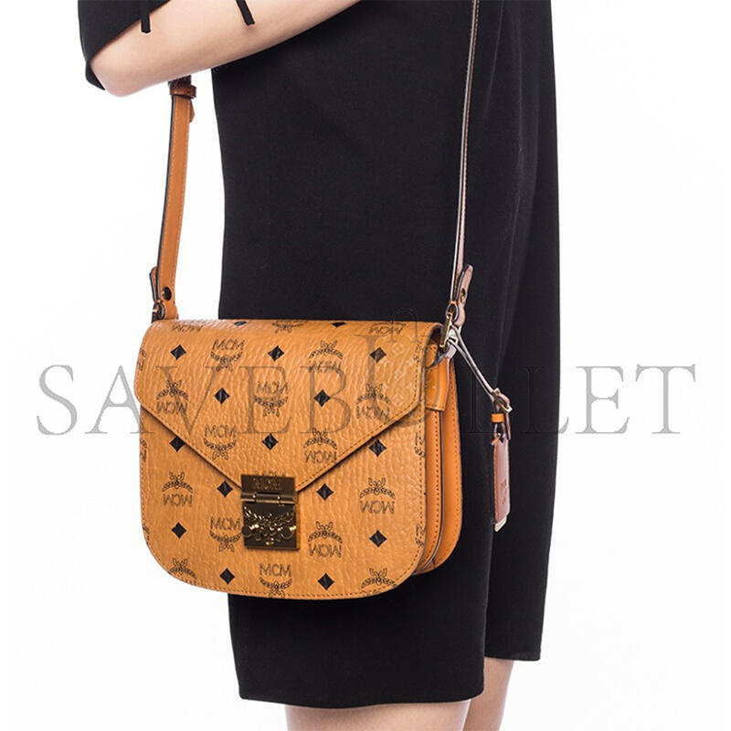 MCM COGNAC VISETOS COATED CANVAS AND LEATHER PATRICIA CROSSBODY BAG MWS6SPA03CO001 (21*19*8.5cm)